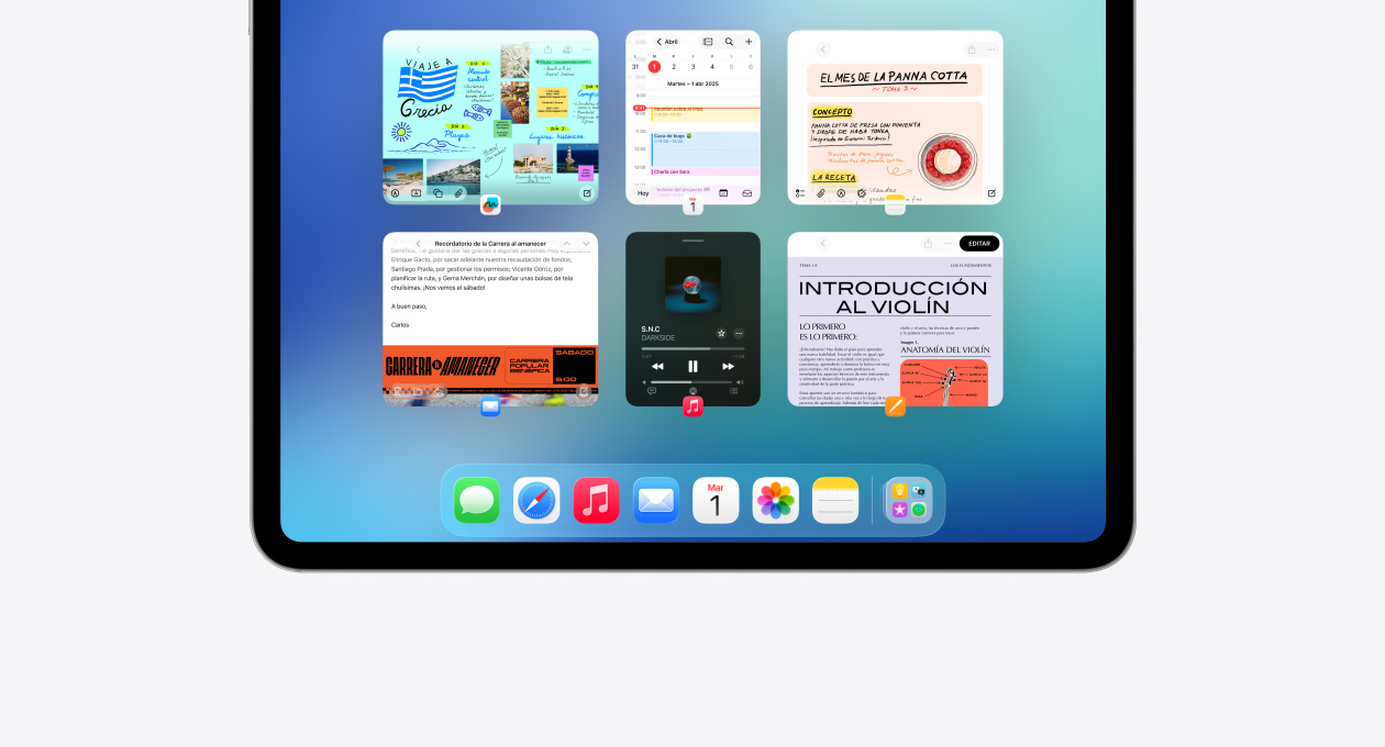 La pantalla de un iPad muestra la prestación Exposé