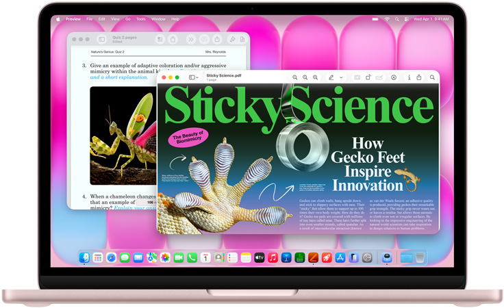 MacBook Neo, indigo color, video call in progress, Freeform window with a menu, food photography, and illustrations for a dim sum restaurant