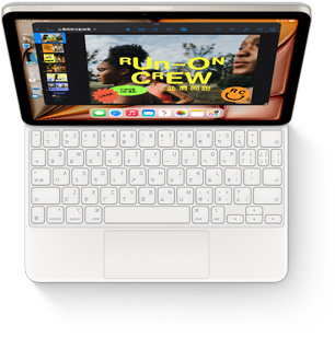 iPad Air 搭配白色巧控鍵盤的俯視圖。