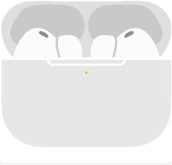 Uzzīmētas AirPods Pro 3 MagSafe uzlādes kārbiņā (USB‑C), noapaļota kārbiņas ārpuse, LED uzlādes līmeņa indikators, kārbiņas vāciņš atvērts, platums milimetros