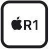 Graphique carré à angles arrondis, avec à l’intérieur un logo Apple à côté de l’inscription R1