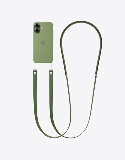 iPhone 17, stražnja strana, zelena maska s pričvršćenom zelenom trakom CrossBody