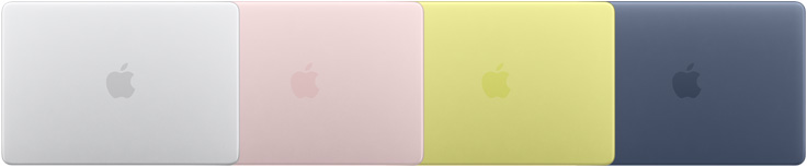 Exteriors of four MacBook Neo models, showcasing four different finishes